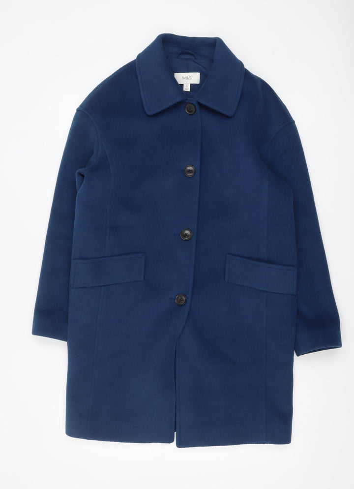 Marks and Spencer Women’s Blue Wool-Look Mid-Length Coat Size 8