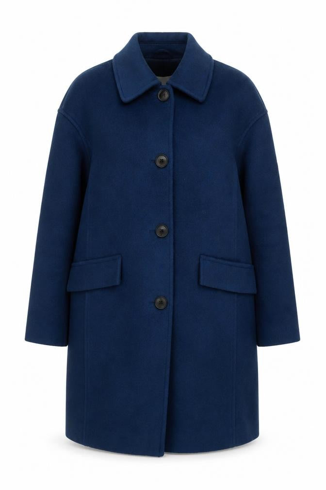 Front view of Marks & Spencer Women’s Blue Wool-Look Mid-Length Coat, size UK 8