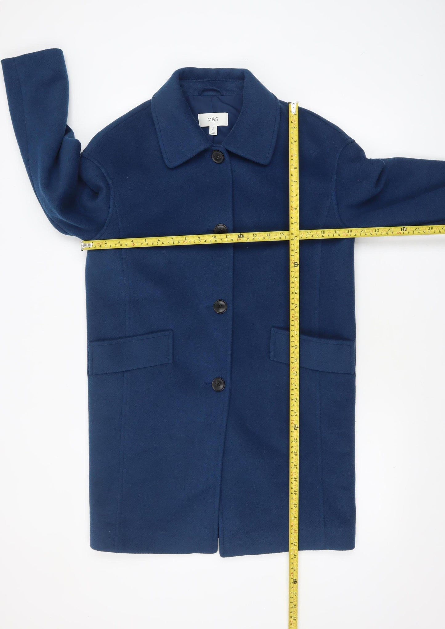 Marks and Spencer Women’s Blue Wool-Look Mid-Length Coat Size 8