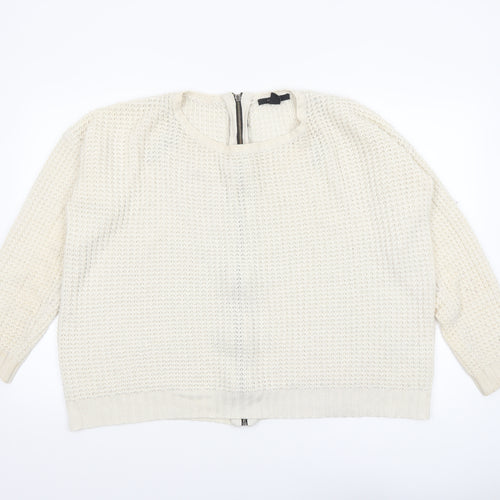 Forever 21 Women Ivory Full Zip Knit Jumper Size L