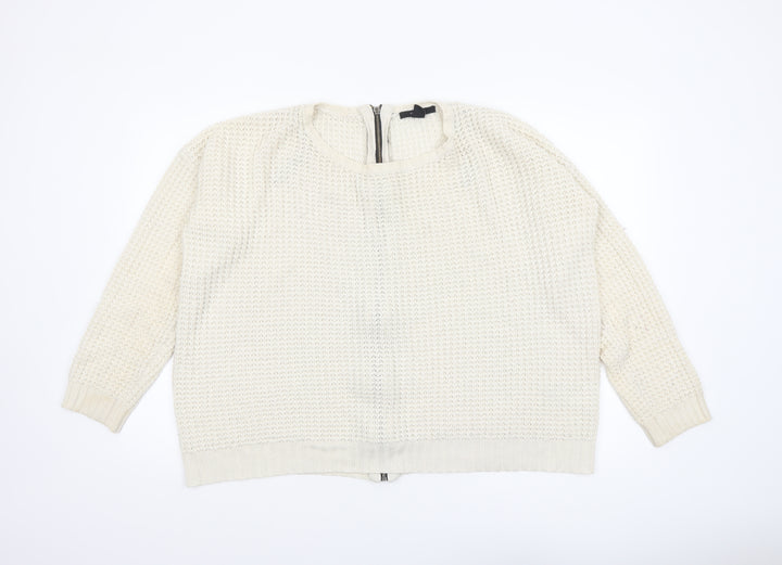 Forever 21 Women Ivory Full Zip Knit Jumper Size L