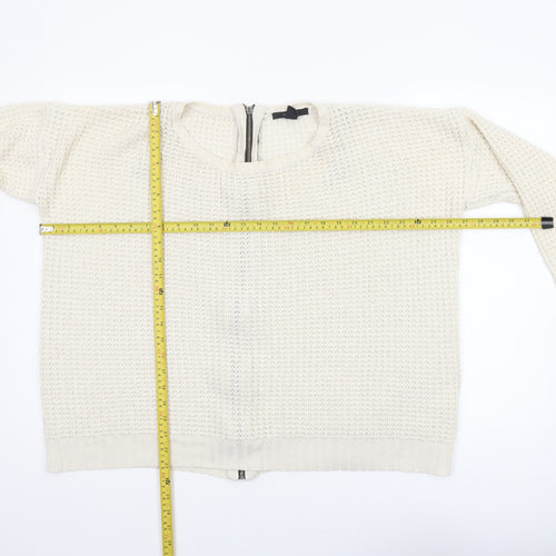Forever 21 Women Ivory Full Zip Knit Jumper Size L