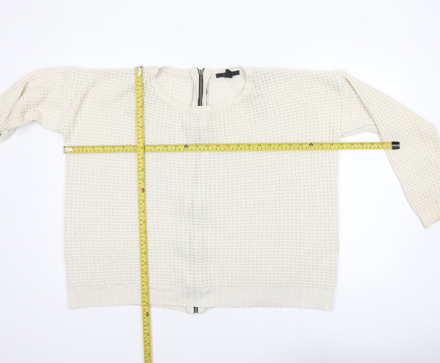 Forever 21 Women Ivory Full Zip Knit Jumper Size L