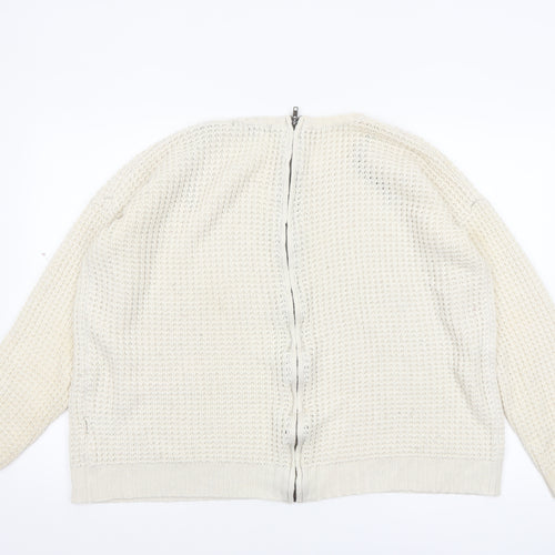 Forever 21 Women Ivory Full Zip Knit Jumper Size L