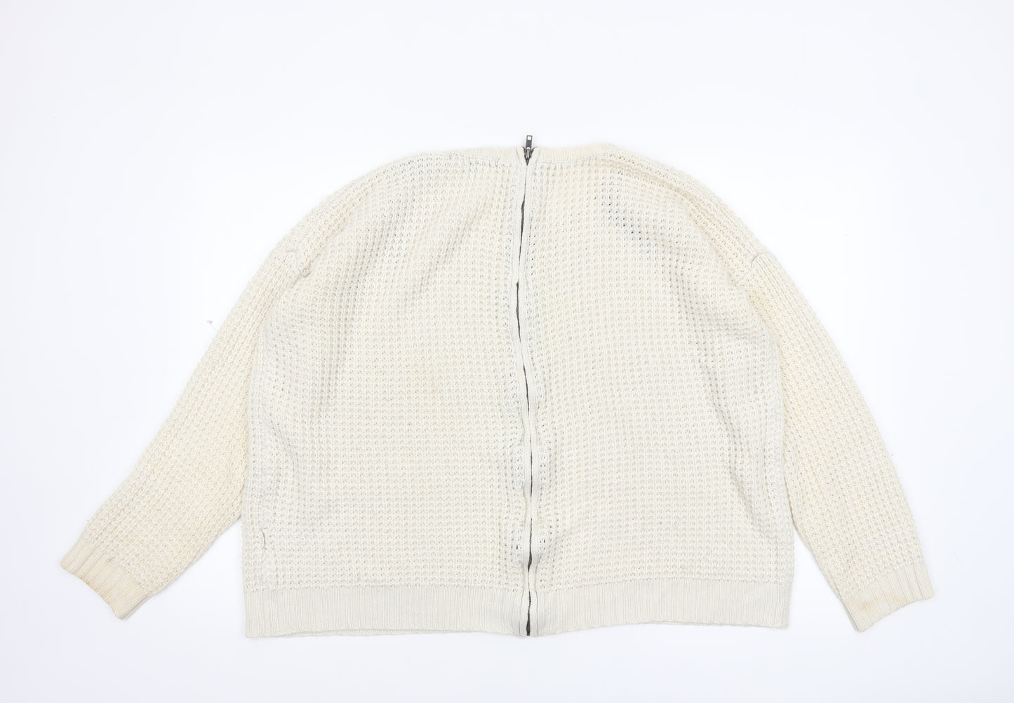 Forever 21 Women Ivory Full Zip Knit Jumper Size L