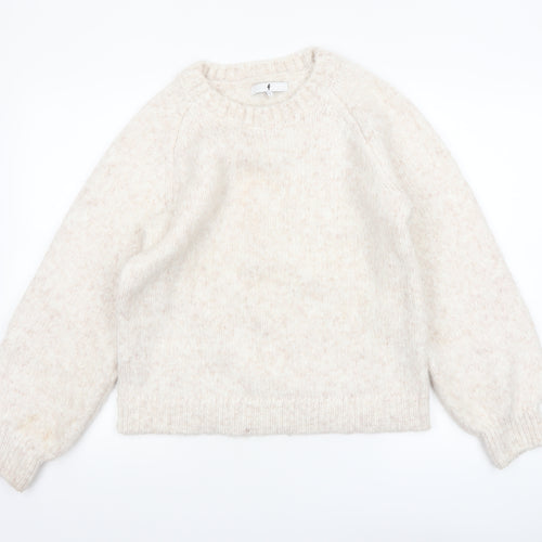 F&F Women Ivory Knit Pullover Jumper Size S Long Sleeve Crew Neck