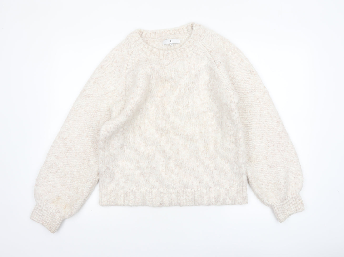 F&F Women Ivory Knit Pullover Jumper Size S Long Sleeve Crew Neck