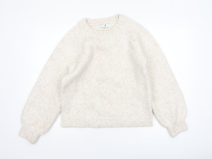 F&F Women Ivory Knit Pullover Jumper Size S Long Sleeve Crew Neck