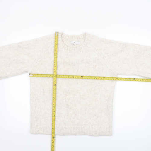 F&F Women Ivory Knit Pullover Jumper Size S Long Sleeve Crew Neck