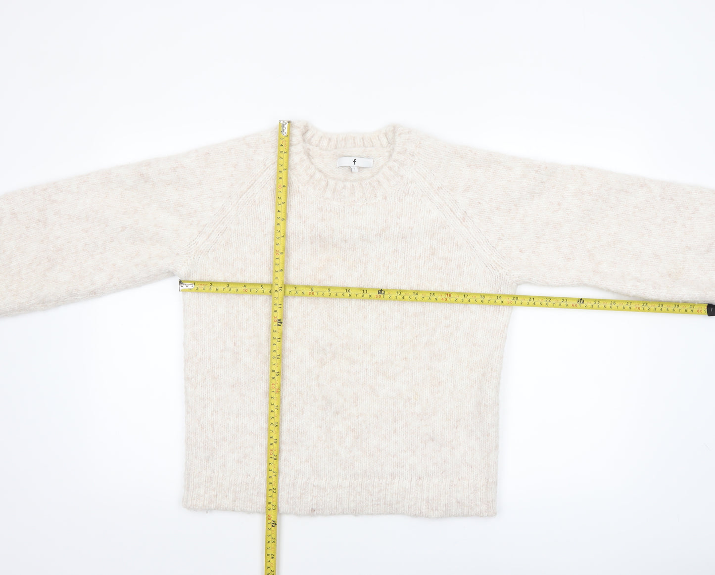 F&F Women Ivory Knit Pullover Jumper Size S Long Sleeve Crew Neck