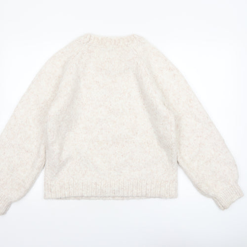 F&F Women Ivory Knit Pullover Jumper Size S Long Sleeve Crew Neck