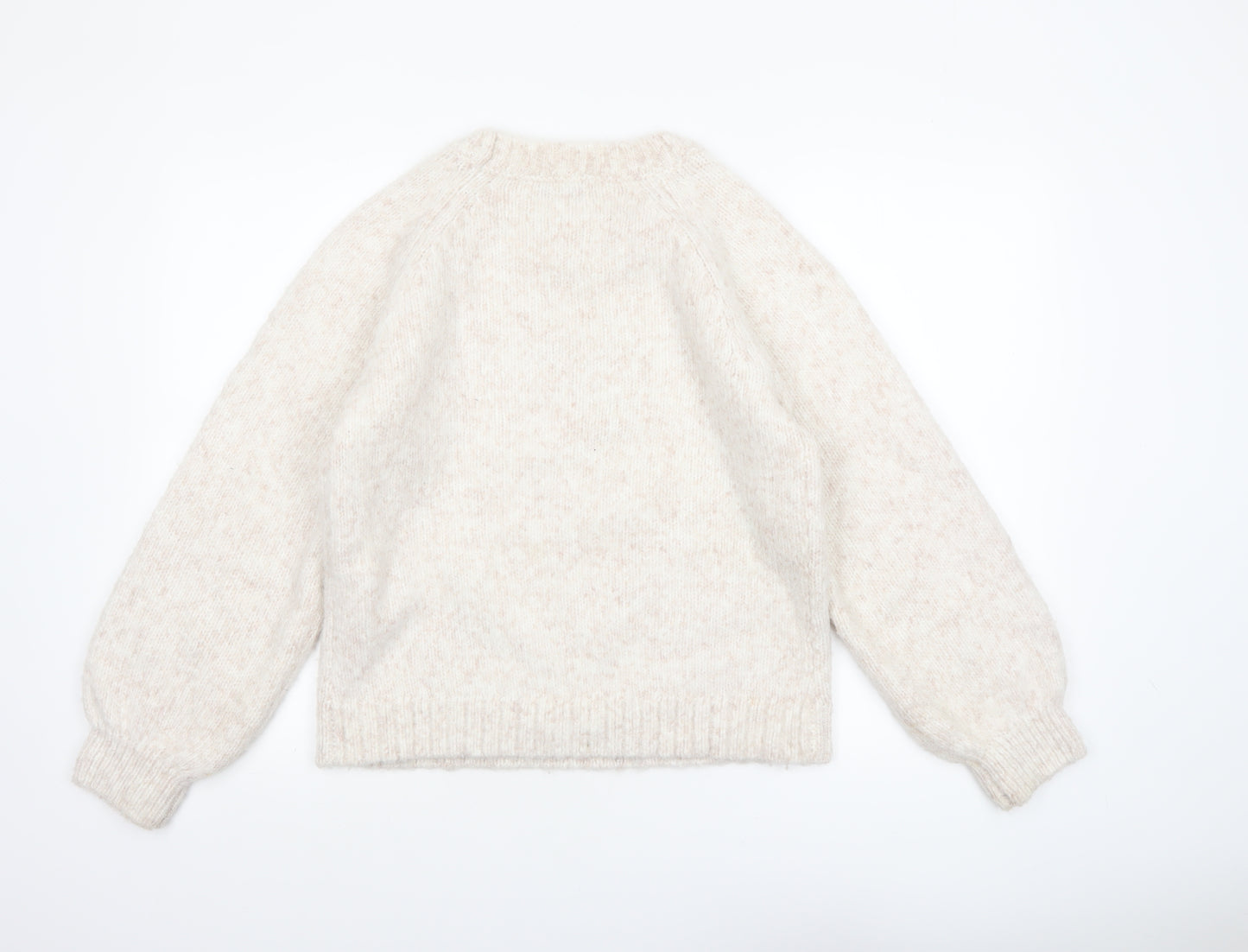 F&F Women Ivory Knit Pullover Jumper Size S Long Sleeve Crew Neck