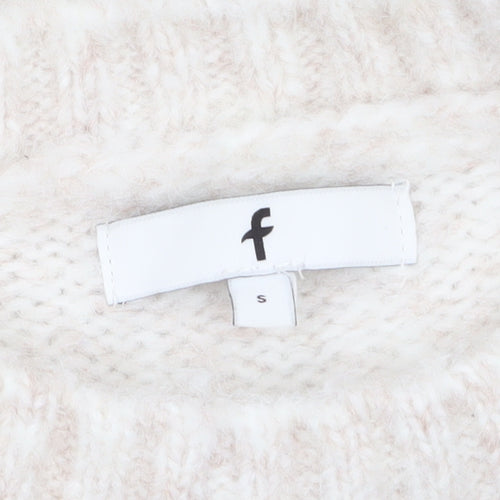 F&F Women Ivory Knit Pullover Jumper Size S Long Sleeve Crew Neck