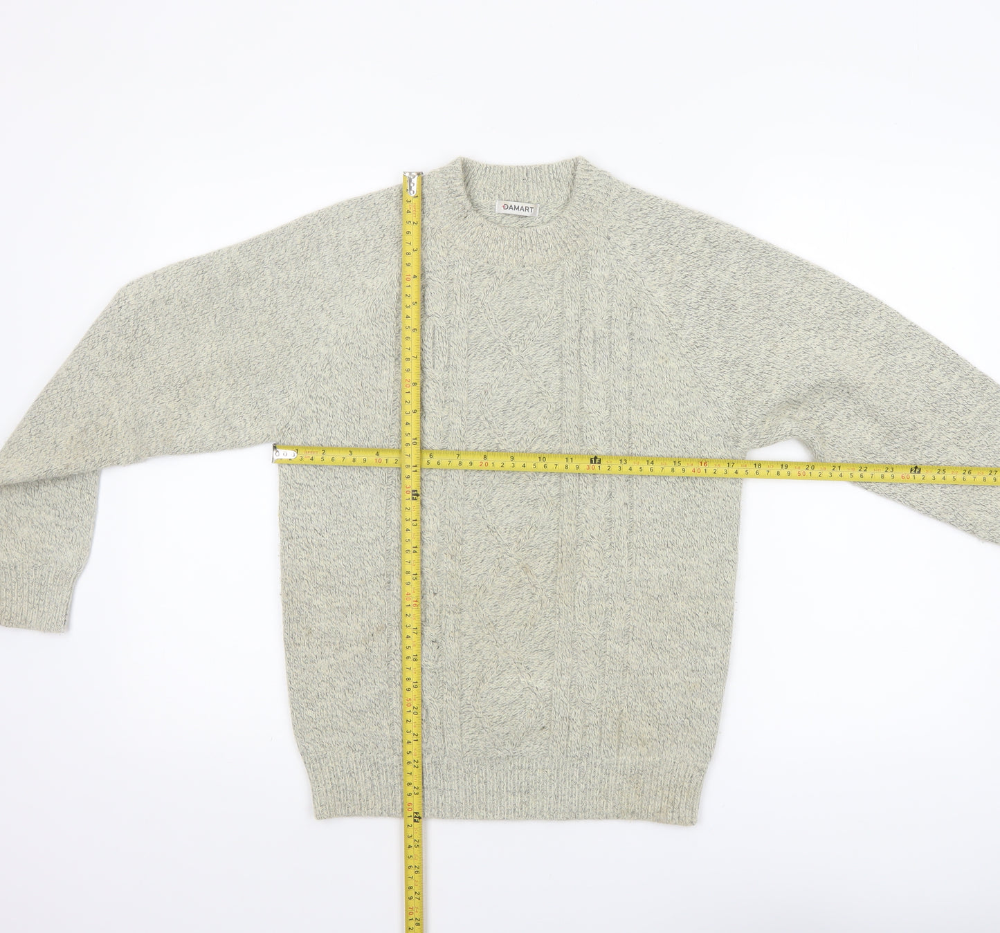 Damart Women's Grey Cable-Knit Crew Neck Pullover Jumper XS