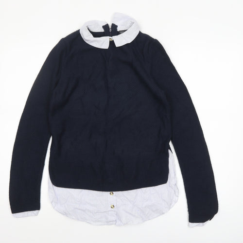 Topshop Women's Blue Collared Pullover Jumper UK 8 Classic Knit