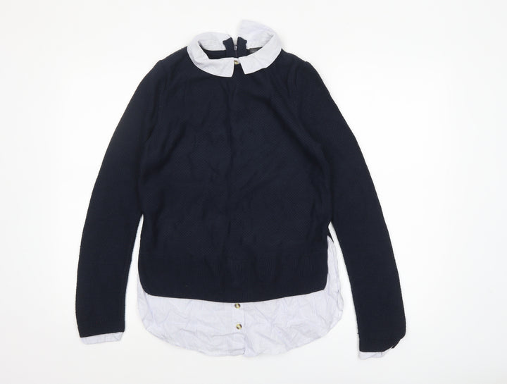 Topshop Women's Blue Collared Pullover Jumper UK 8 Classic Knit