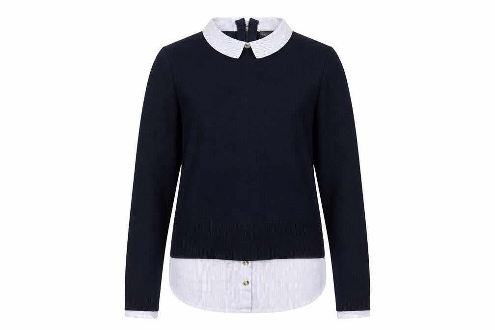 Front view of Topshop Women's Blue Collared jumper UK 8 Classic Knit
