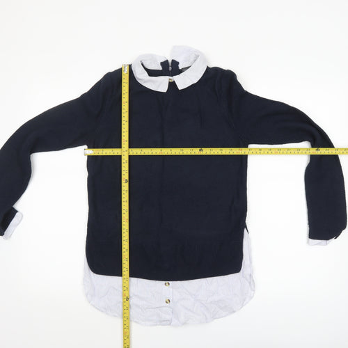 Topshop Women's Blue Collared Pullover Jumper UK 8 Classic Knit