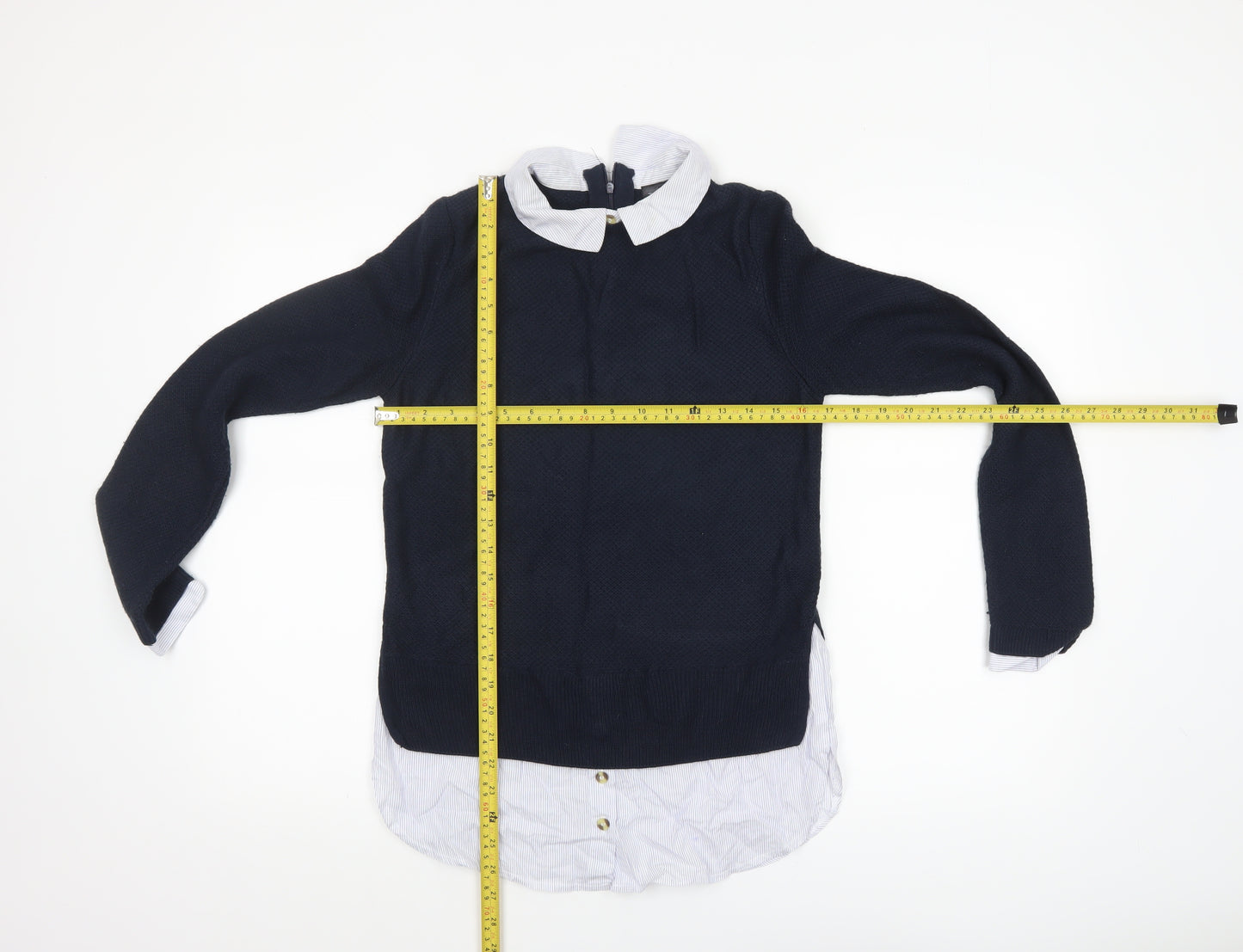 Topshop Women's Blue Collared Pullover Jumper UK 8 Classic Knit