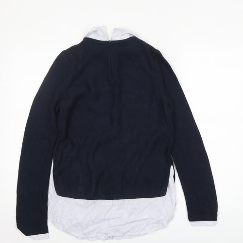 Topshop Women's Blue Collared Pullover Jumper UK 8 Classic Knit