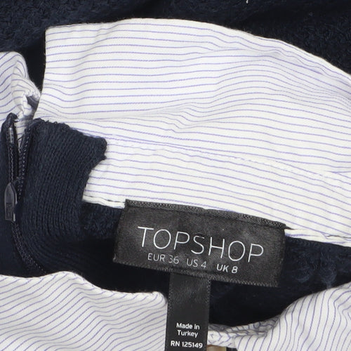 Topshop Women's Blue Collared Pullover Jumper UK 8 Classic Knit