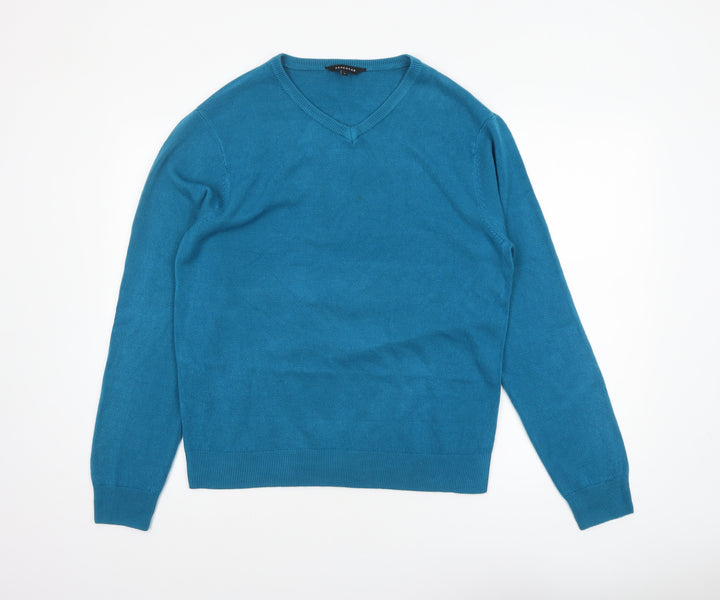 Peacocks Women's Blue V-Neck Acrylic Knit Jumper Size L