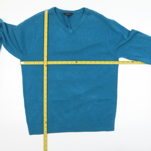 Peacocks Women's Blue V-Neck Acrylic Knit Jumper Size L