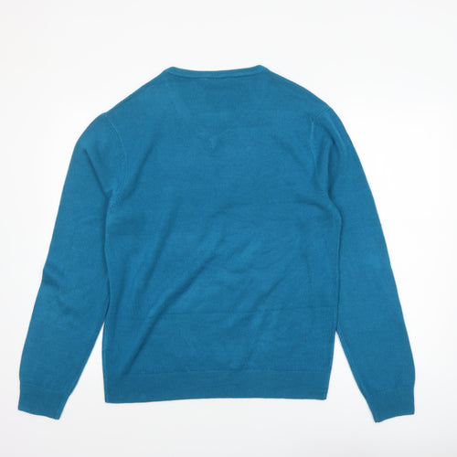 Peacocks Women's Blue V-Neck Acrylic Knit Jumper Size L