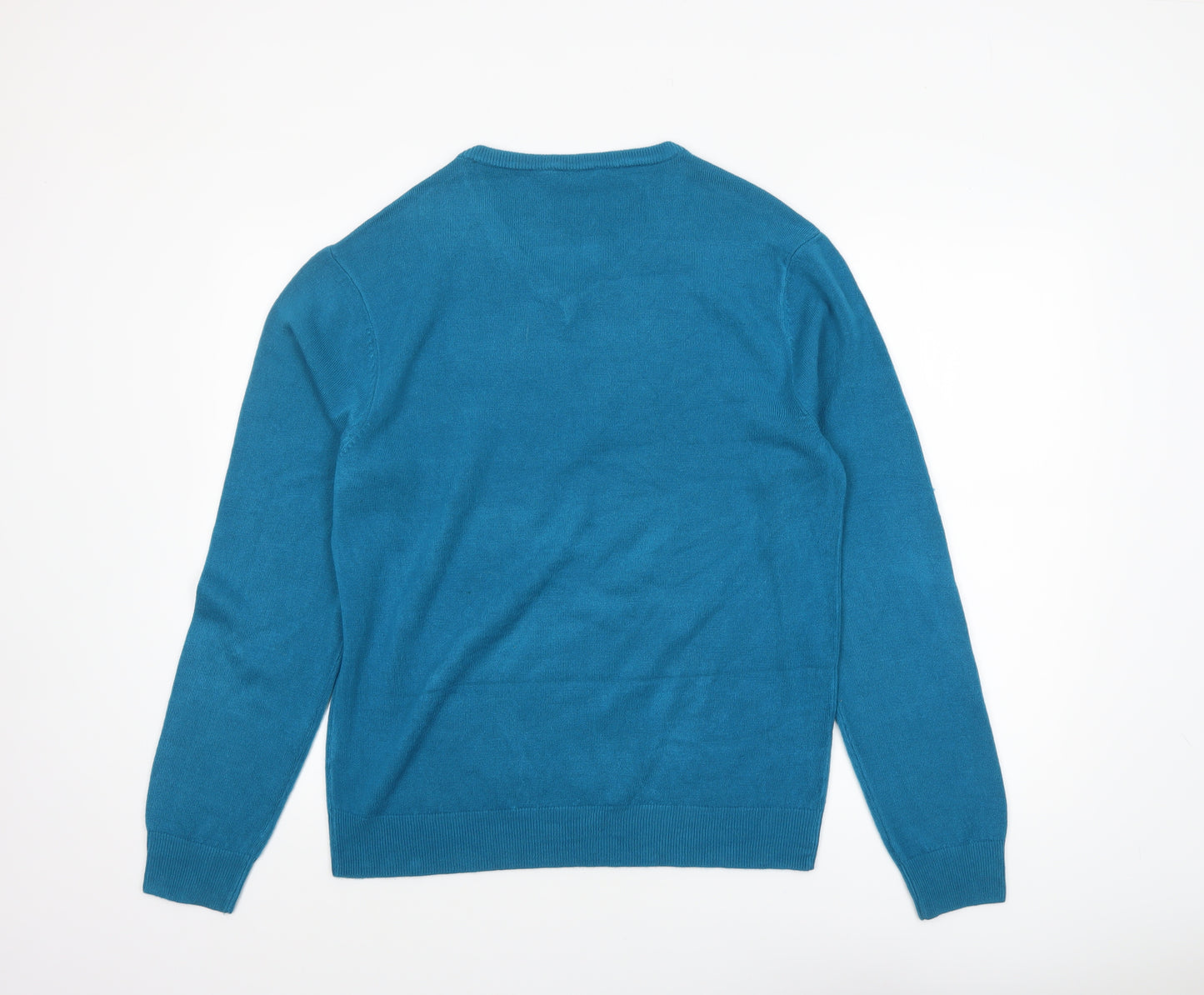 Peacocks Women's Blue V-Neck Acrylic Knit Jumper Size L