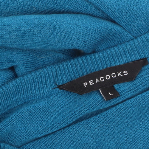 Peacocks Women's Blue V-Neck Acrylic Knit Jumper Size L