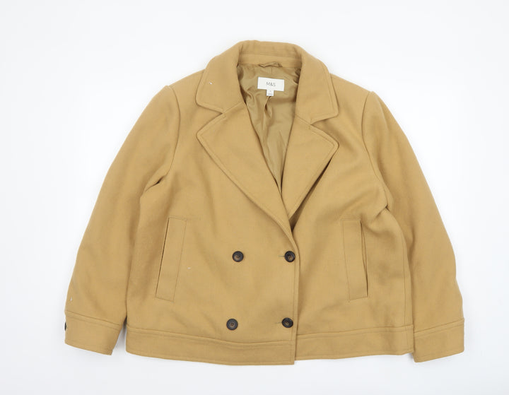 Marks and Spencer Womens Beige Wool Pea Coat Size 18