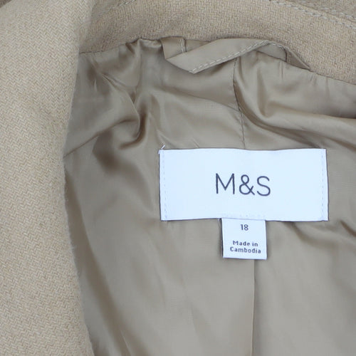 Marks and Spencer Womens Beige Wool Pea Coat Size 18