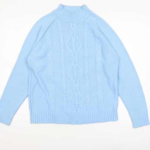 Berkertex Women’s Blue Mock Neck Cable-Knit Jumper Size 14-16