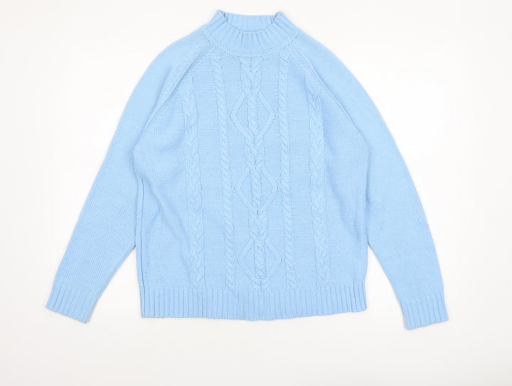 Berkertex Women’s Blue Mock Neck Cable-Knit Jumper Size 14-16