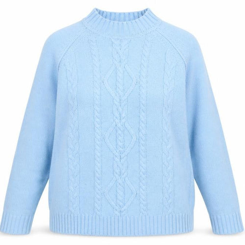 Berkertex Women’s Blue Mock Neck Cable-Knit Jumper Size 14-16
