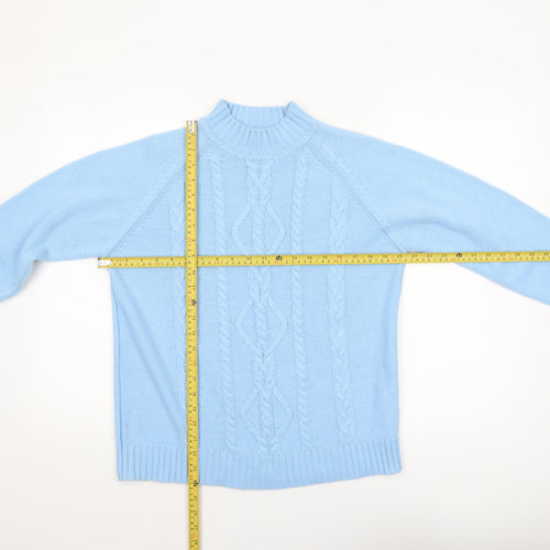 Berkertex Women’s Blue Mock Neck Cable-Knit Jumper Size 14-16