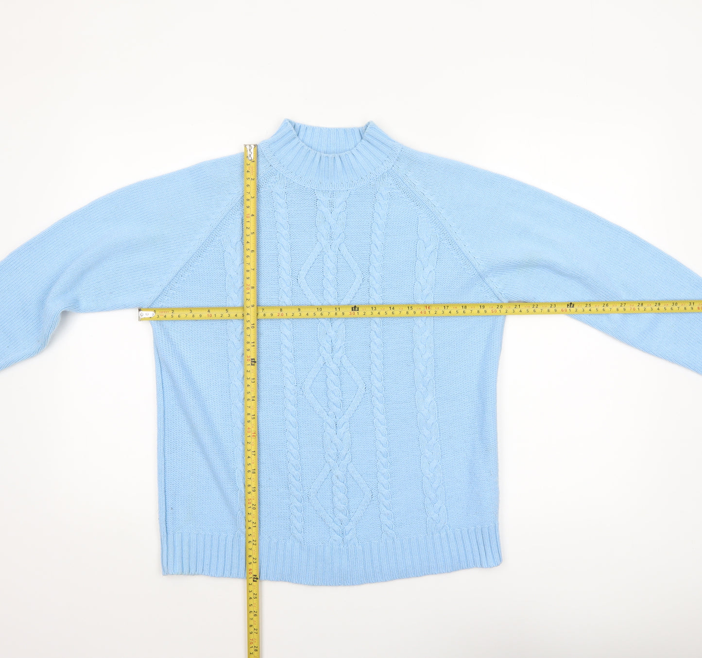 Berkertex Women’s Blue Mock Neck Cable-Knit Jumper Size 14-16