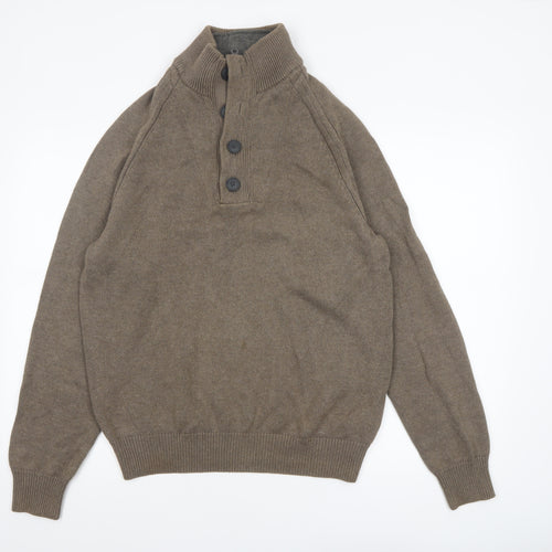 Marks and Spencer Blue Harbour Men's Brown Cotton Henley Jumper M
