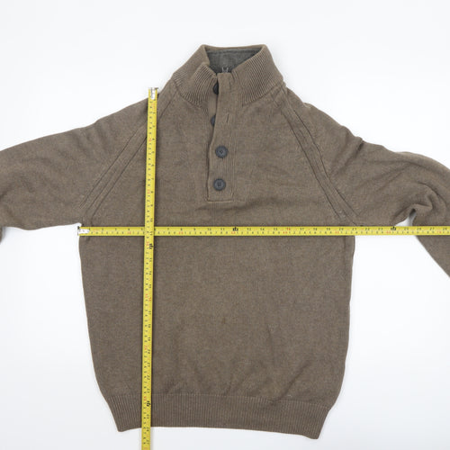 Marks and Spencer Blue Harbour Men's Brown Cotton Henley Jumper M