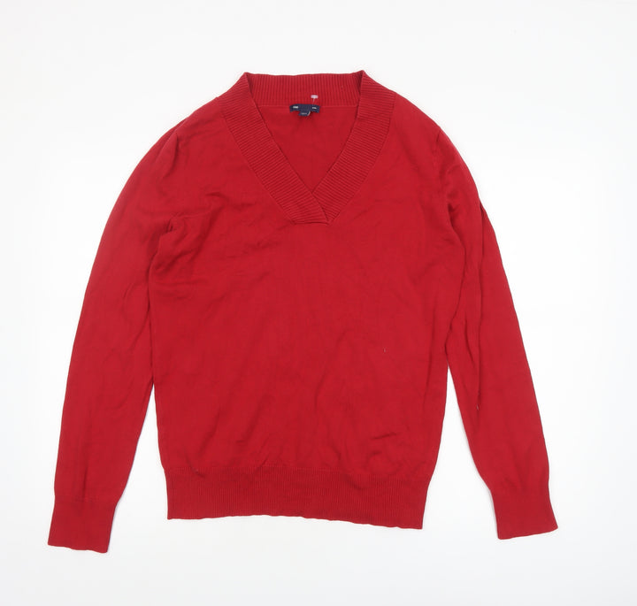 Gap Womens Red V-Neck Long Sleeve Pullover Knit Jumper L