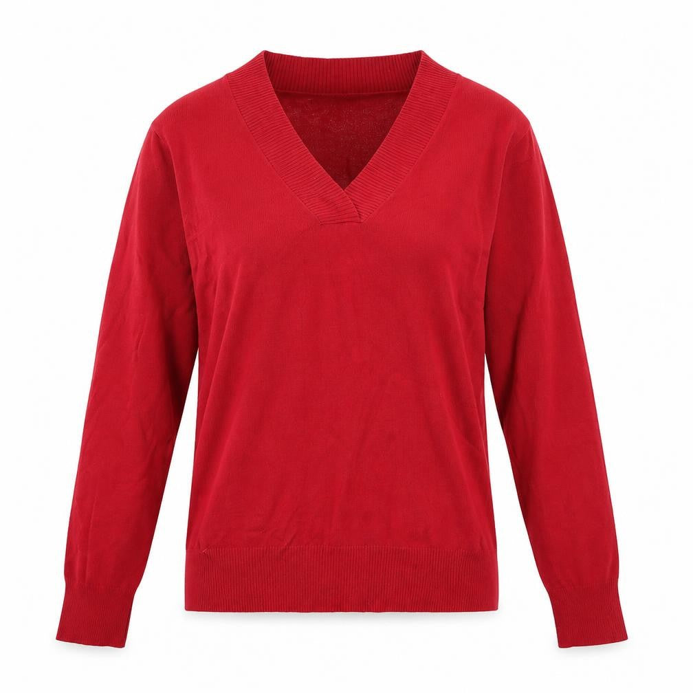 Front view of Gap women’s red v-neck long sleeve pullover knit jumper l