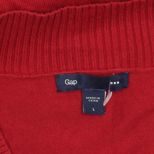 Gap Womens Red V-Neck Long Sleeve Pullover Knit Jumper L