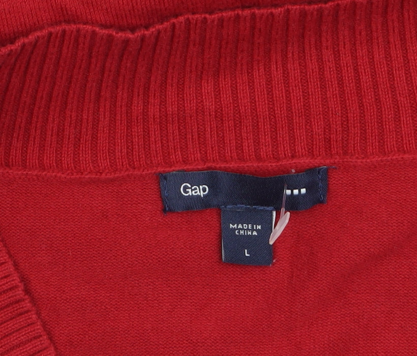 Gap Womens Red V-Neck Long Sleeve Pullover Knit Jumper L