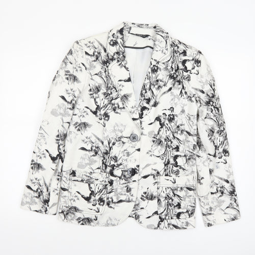 Classic Women’s White Floral Linen Blend Blazer Size 12