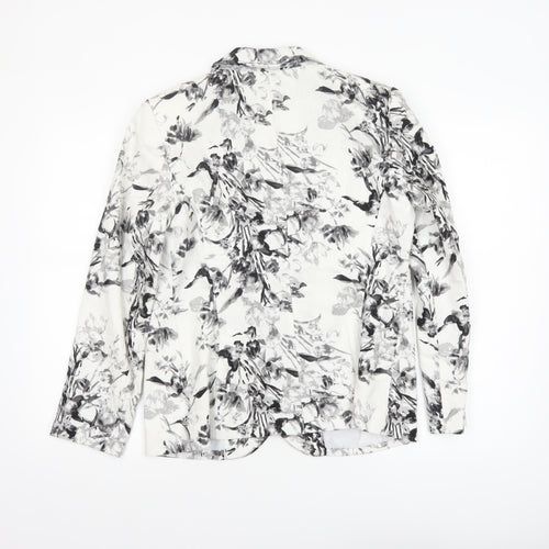Classic Women’s White Floral Linen Blend Blazer Size 12