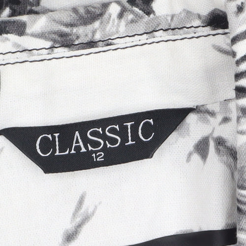 Classic Women’s White Floral Linen Blend Blazer Size 12