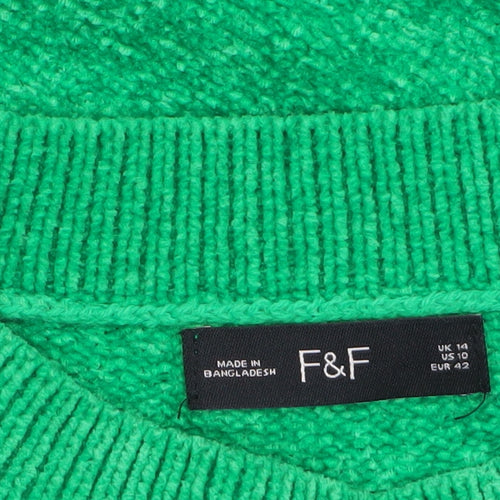 F&F Women’s Green Crew Neck Knit Pullover Jumper Size 14