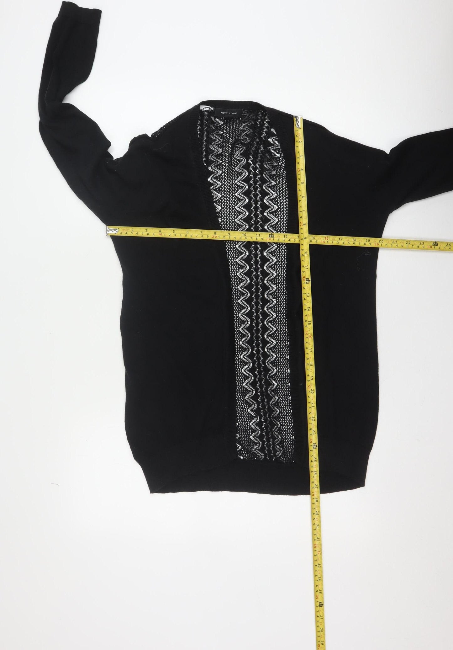 New Look Women's Black Open-Knit Cotton Cardigan Size 6