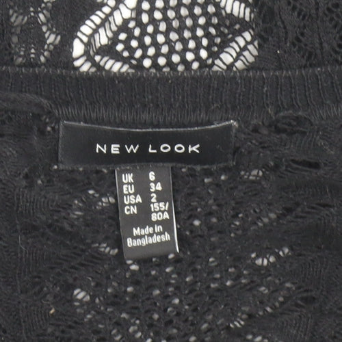 New Look Women's Black Open-Knit Cotton Cardigan Size 6