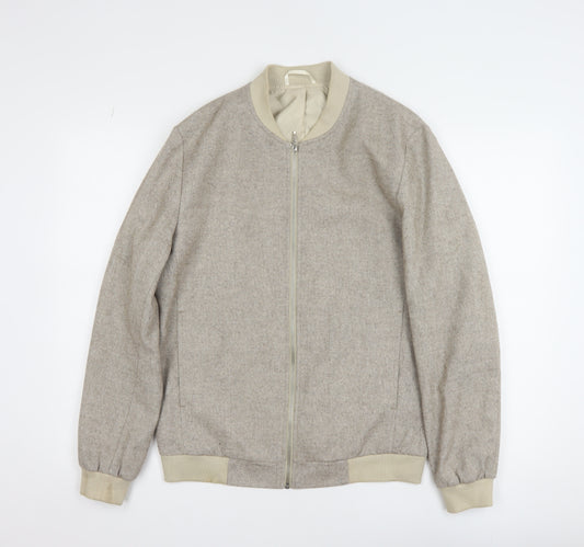 Topman Men Beige Wool Blend Bomber Jacket Size 38 Lined Full Zip